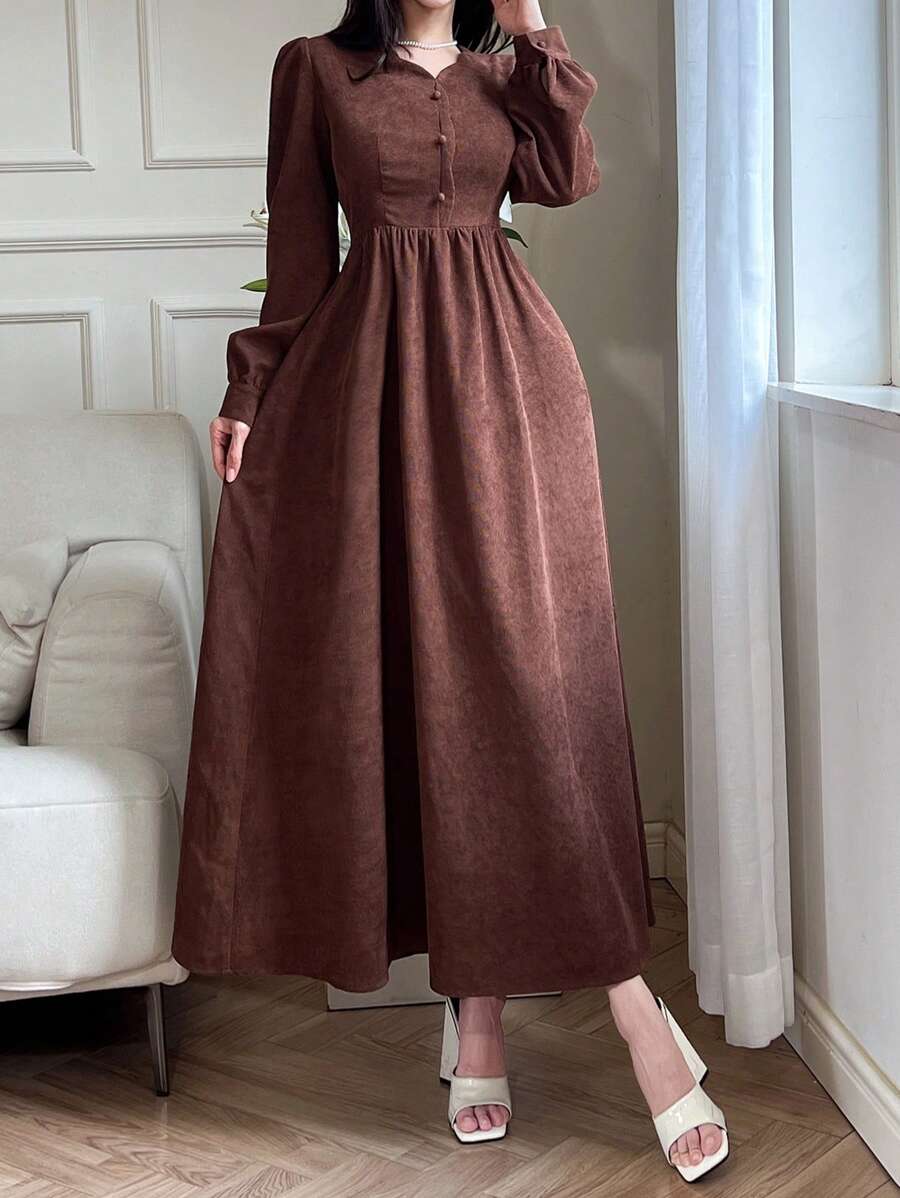 SHEIN Modelyn فستان كاجوال بني طويل