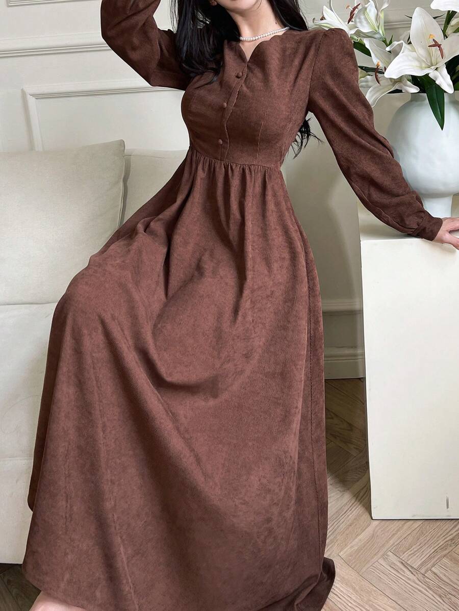 SHEIN Modelyn فستان كاجوال بني طويل