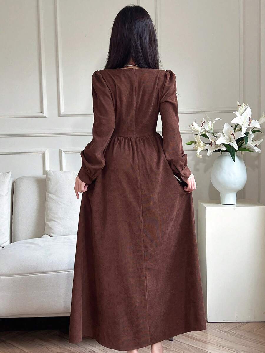 SHEIN Modelyn فستان كاجوال بني طويل