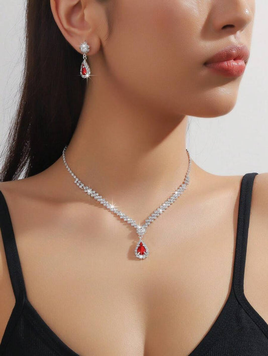 SHEIN طقم 3 قطع قلادة وأقراط بتصميم قطرة ماء