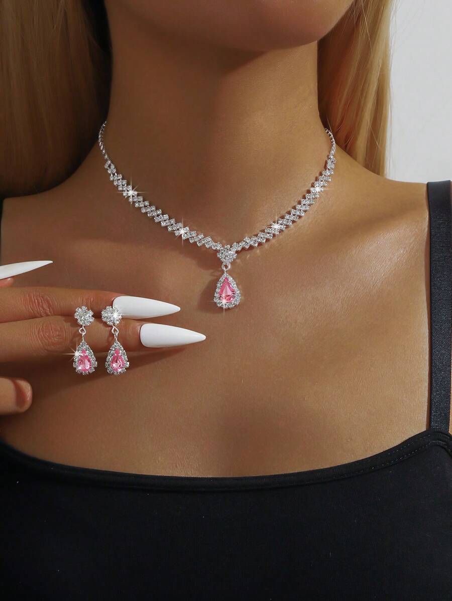 SHEIN طقم 3 قطع قلادة وأقراط بتصميم قطرة ماء