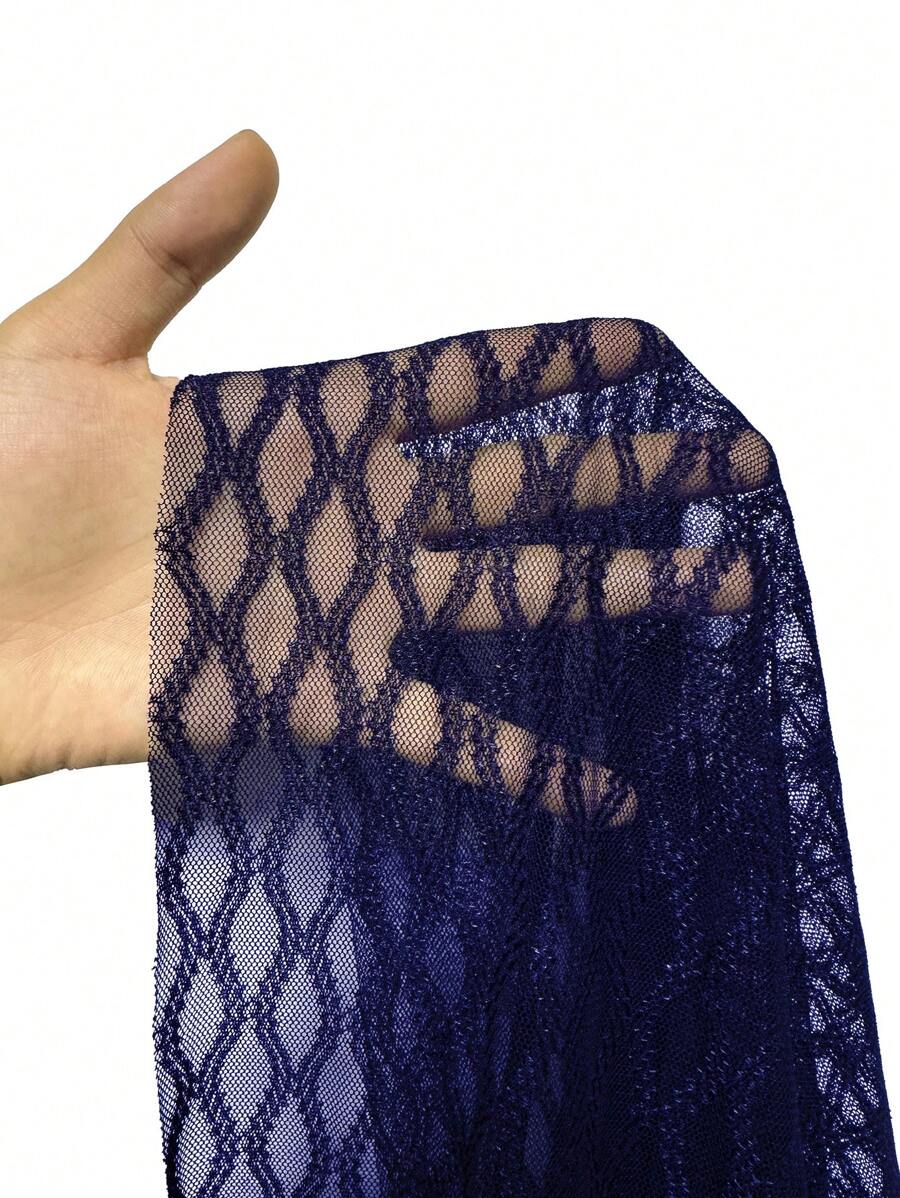 SilkySpell قميص نوم شبكي شفاف مخطط مزين باللؤلؤ