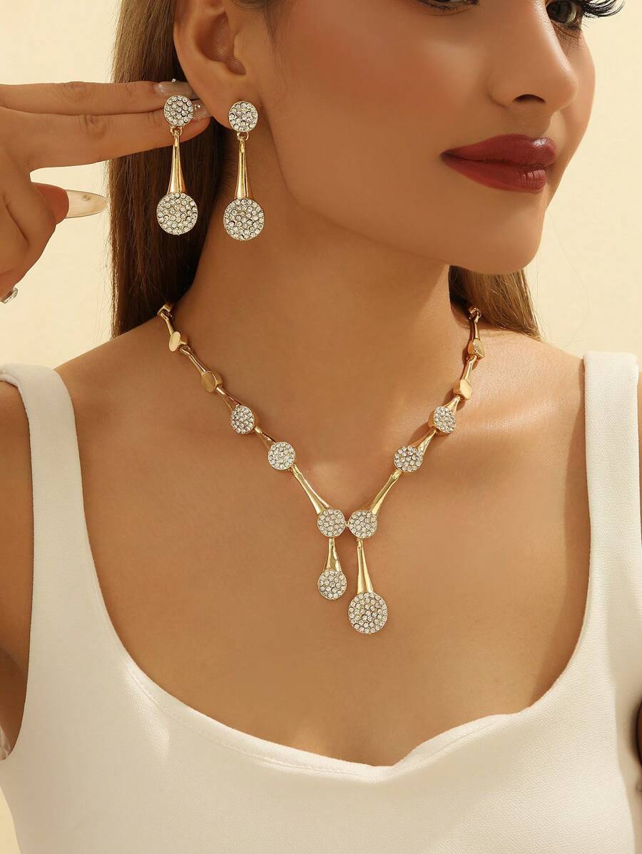 SHEIN طقم مجوهرات 3 قطع مرصع بالراين ذهبي