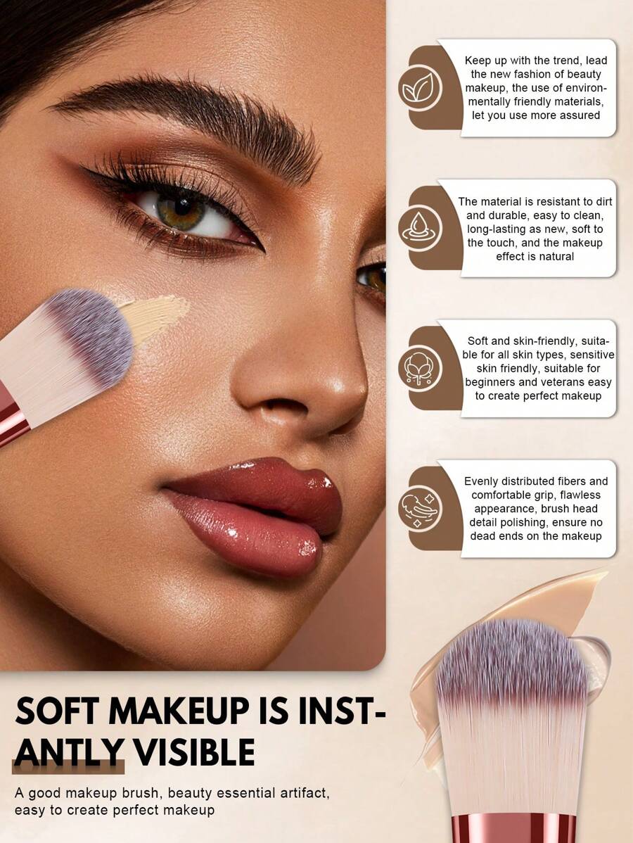 SHEIN فرش مكياج بوردو بشعيرات صناعية احترافية