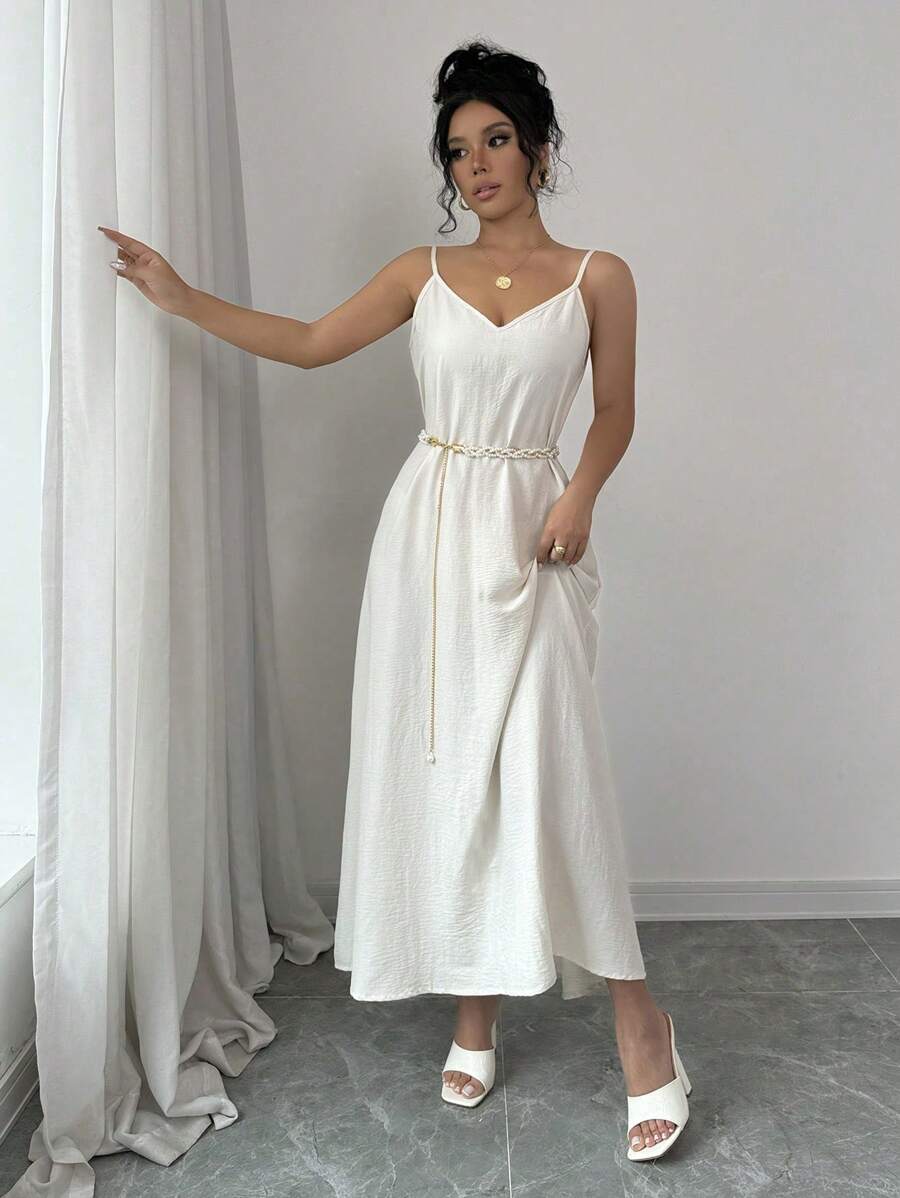 SHEIN Rafferiza فستان كامي أبيض طويل فضفاض