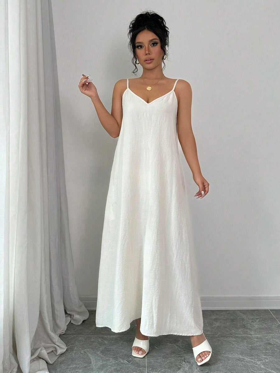 SHEIN Rafferiza فستان كامي أبيض طويل فضفاض
