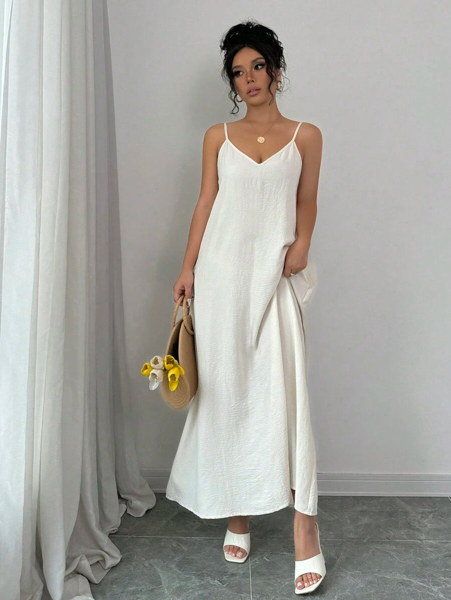 SHEIN Rafferiza فستان كامي أبيض طويل فضفاض
