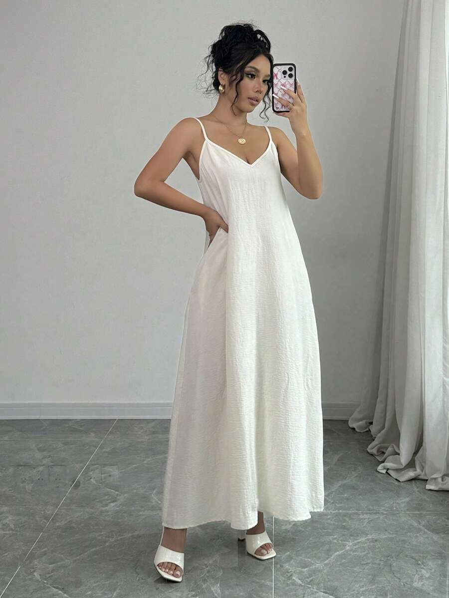 SHEIN Rafferiza فستان كامي أبيض طويل فضفاض