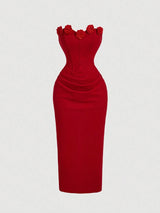 SHEIN MOD فستان متوسط الطول بلون أحمر