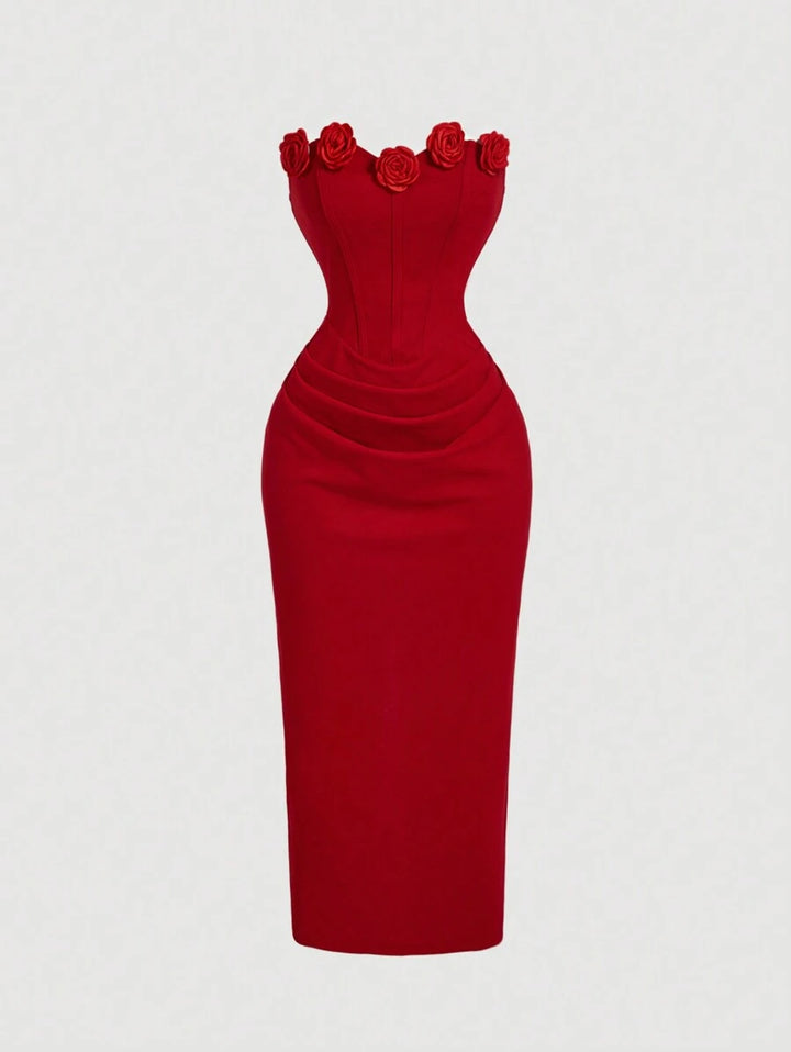 SHEIN MOD فستان متوسط الطول بلون أحمر