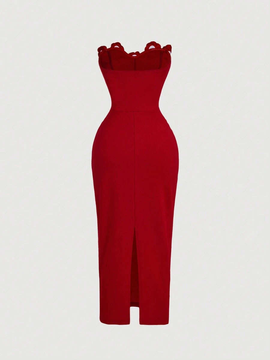 SHEIN MOD فستان متوسط الطول بلون أحمر