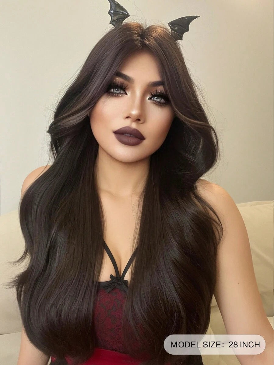 SHEIN شعر مستعار بني طويل مموج 28 بوصة مقاوم للحرارة