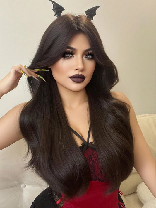 SHEIN شعر مستعار بني طويل مموج 28 بوصة مقاوم للحرارة