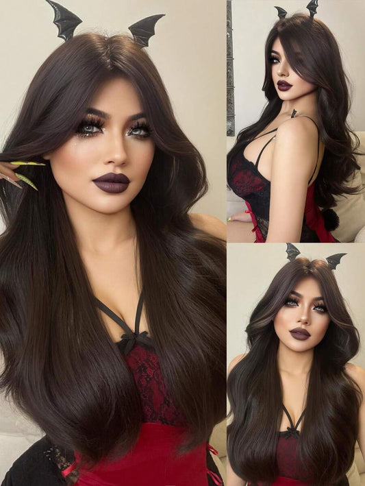 SHEIN شعر مستعار بني طويل مموج 28 بوصة مقاوم للحرارة