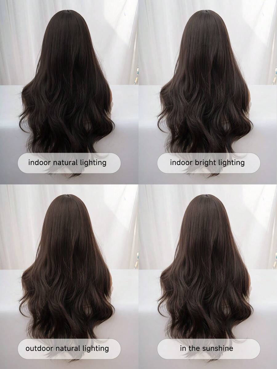 SHEIN شعر مستعار بني طويل مموج 28 بوصة مقاوم للحرارة