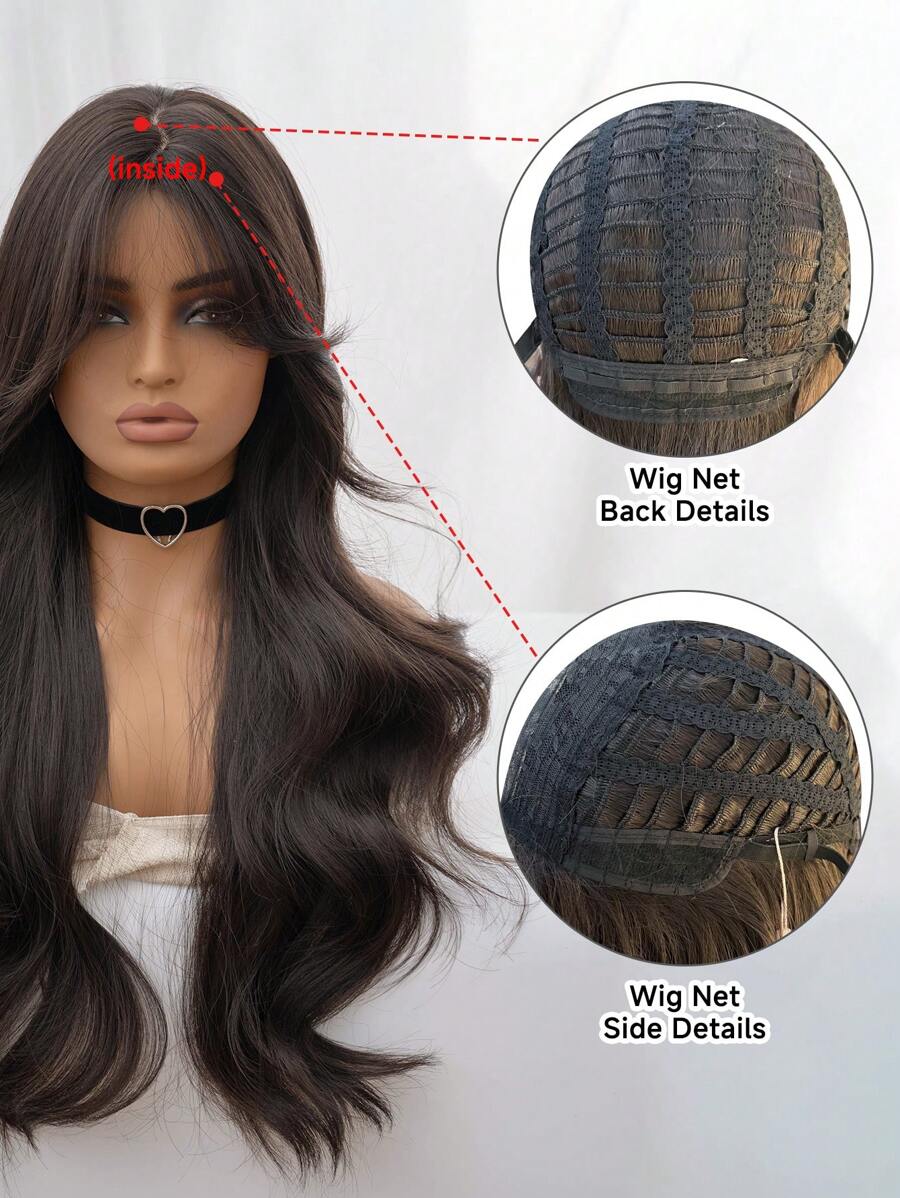 SHEIN شعر مستعار بني طويل مموج 28 بوصة مقاوم للحرارة