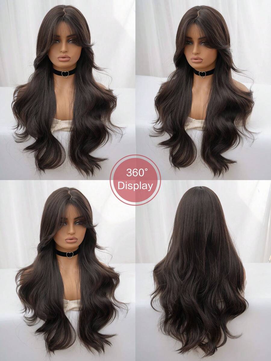 SHEIN شعر مستعار بني طويل مموج 28 بوصة مقاوم للحرارة