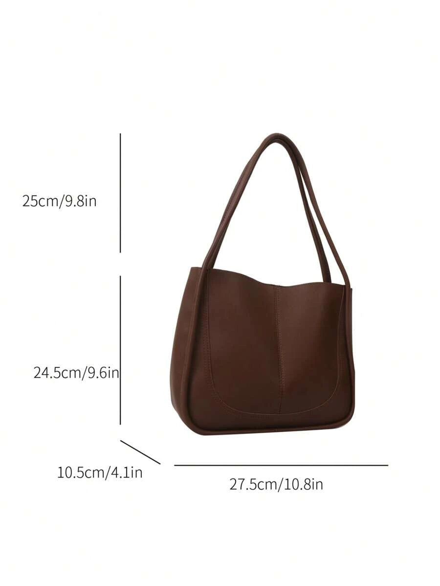 SHEIN حقيبة يد بنية واسعة بتصميم كلاسيكي أنيق