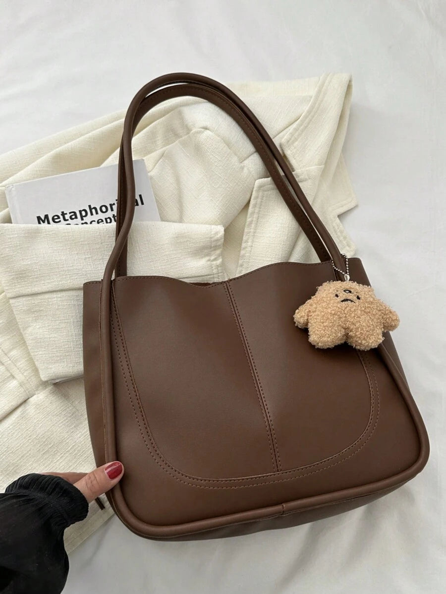 SHEIN حقيبة يد بنية واسعة بتصميم كلاسيكي أنيق