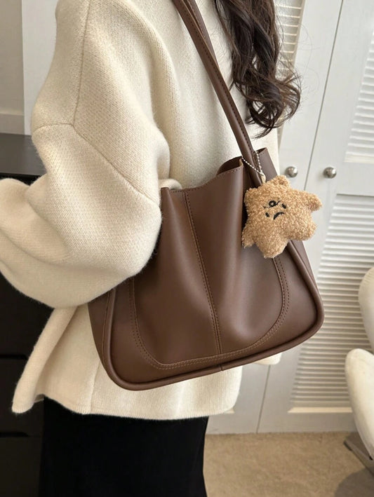 SHEIN حقيبة يد بنية واسعة بتصميم كلاسيكي أنيق