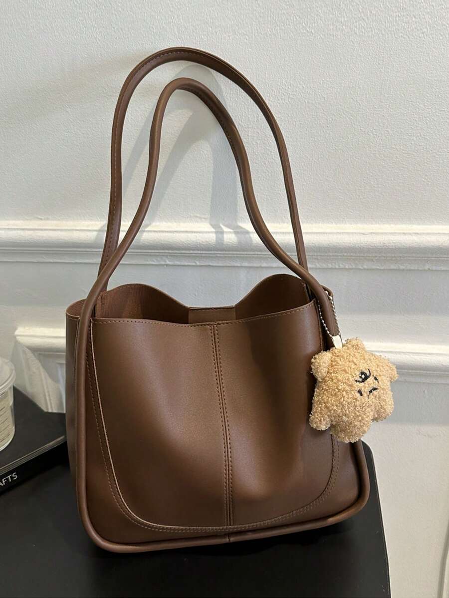 SHEIN حقيبة يد بنية واسعة بتصميم كلاسيكي أنيق