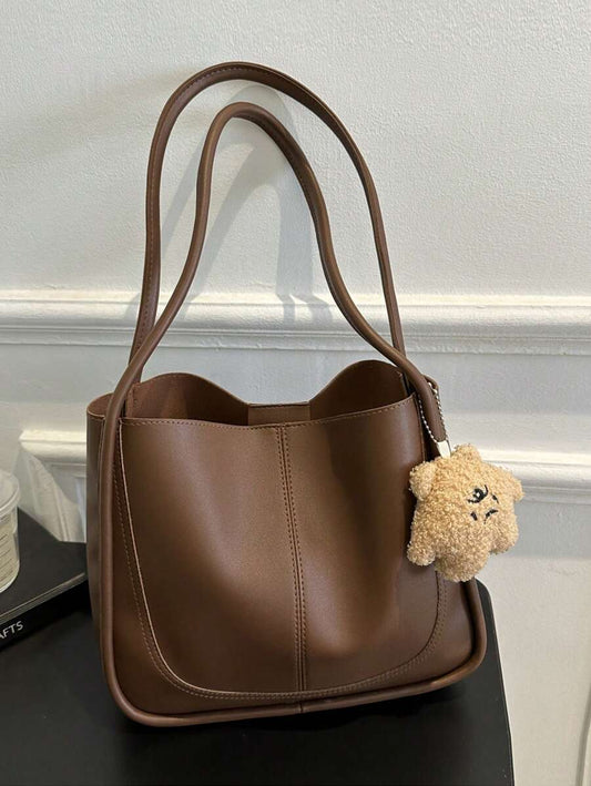 SHEIN حقيبة يد بنية واسعة بتصميم كلاسيكي أنيق