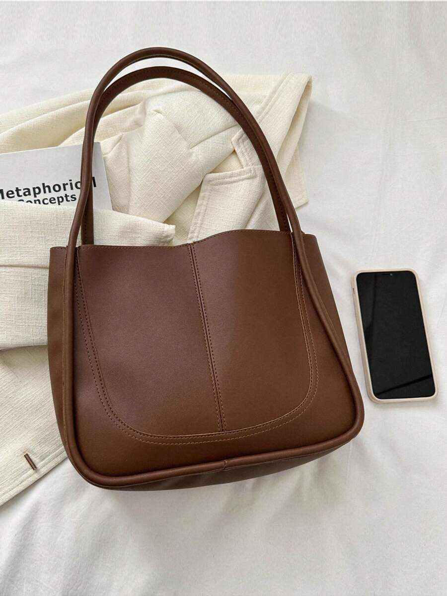 SHEIN حقيبة يد بنية واسعة بتصميم كلاسيكي أنيق