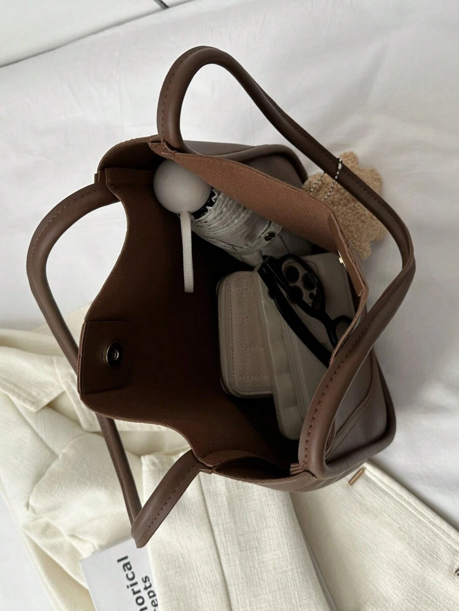 SHEIN حقيبة يد بنية واسعة بتصميم كلاسيكي أنيق