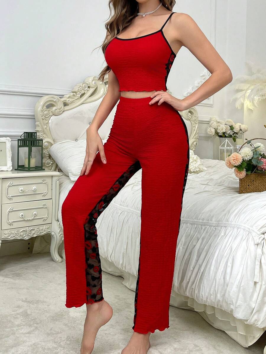 SHEIN طقم نوم شفاف قميص وبنطلون مفتوح الظهر 2 قطعة