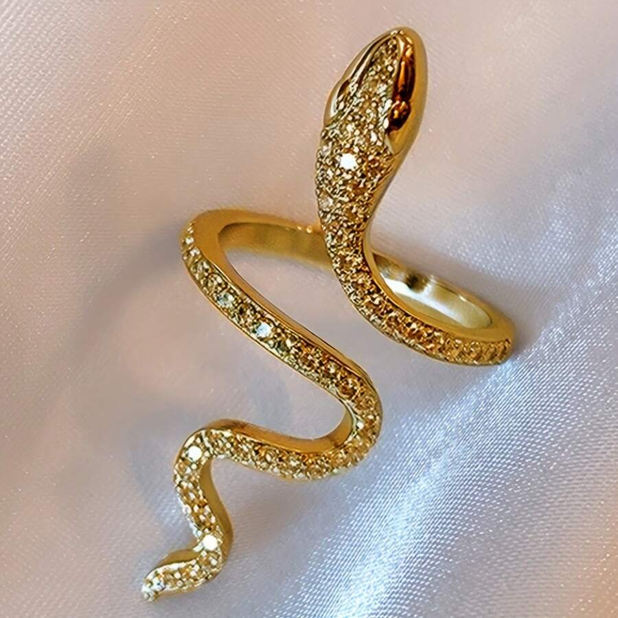 SHEIN خاتم بتصميم ثعبان أنيق مرصع بالراين