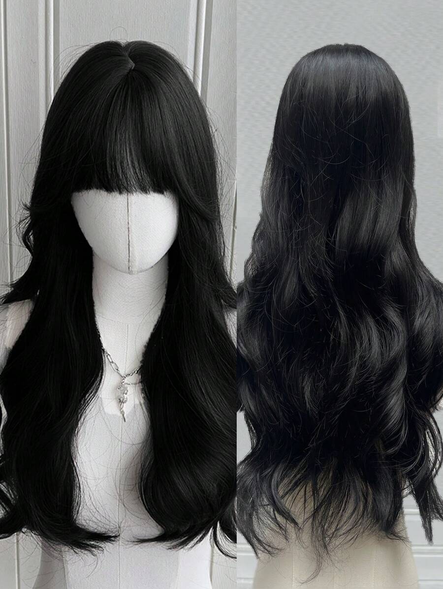 SHEIN شعر مستعار أسود طويل مموج 24 بوصة مقاوم للحرارة