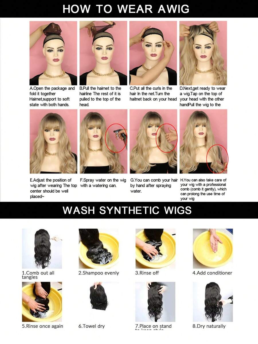 SHEIN شعر مستعار أسود طويل مموج 24 بوصة مقاوم للحرارة