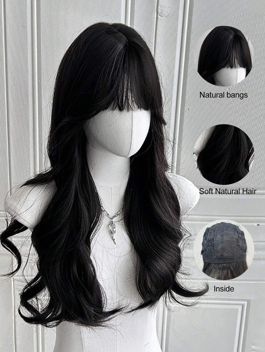 SHEIN شعر مستعار أسود طويل مموج 24 بوصة مقاوم للحرارة