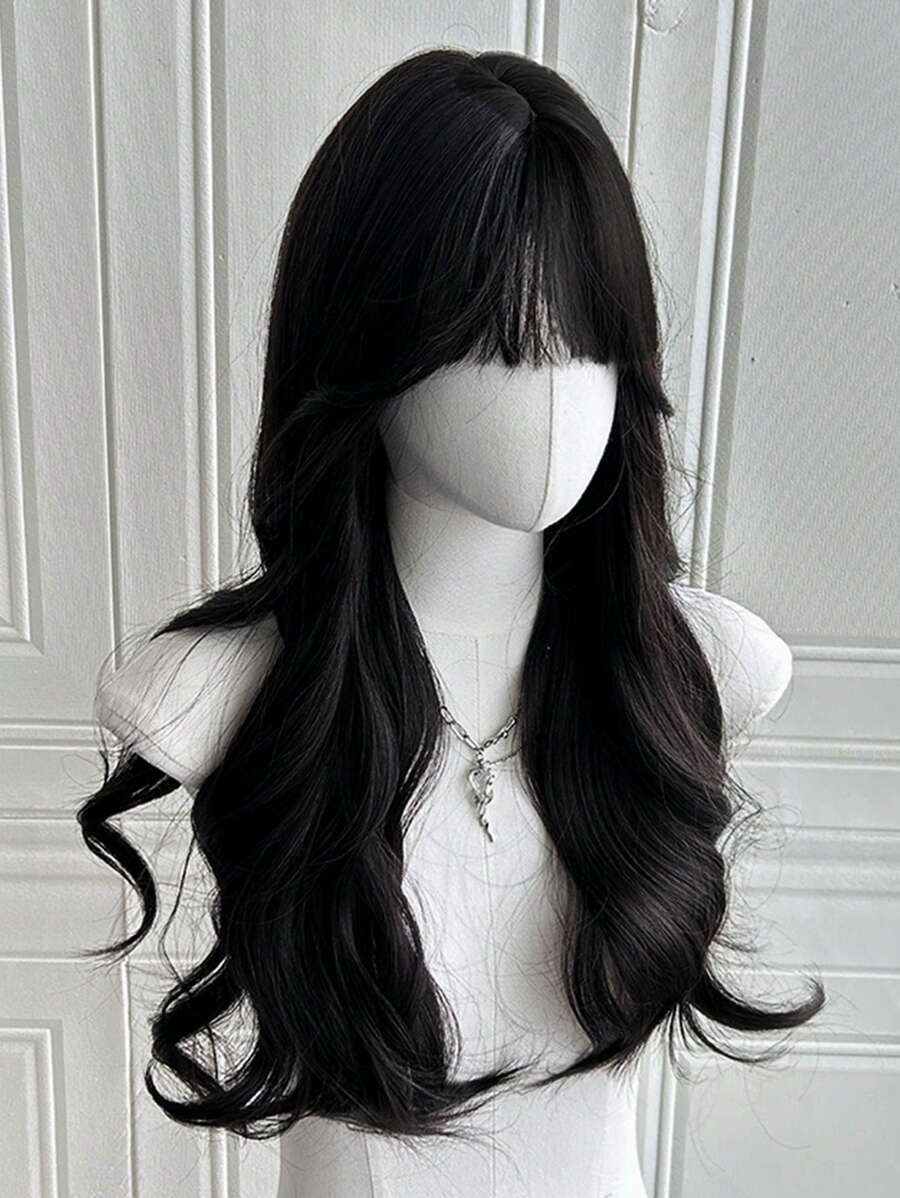 SHEIN شعر مستعار أسود طويل مموج 24 بوصة مقاوم للحرارة