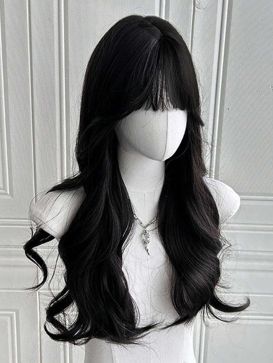 SHEIN شعر مستعار أسود طويل مموج 24 بوصة مقاوم للحرارة