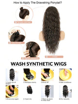 SHEIN باروكة شعر طويل 22 بوصة بلون أسود مموج بمشبك وسحاب