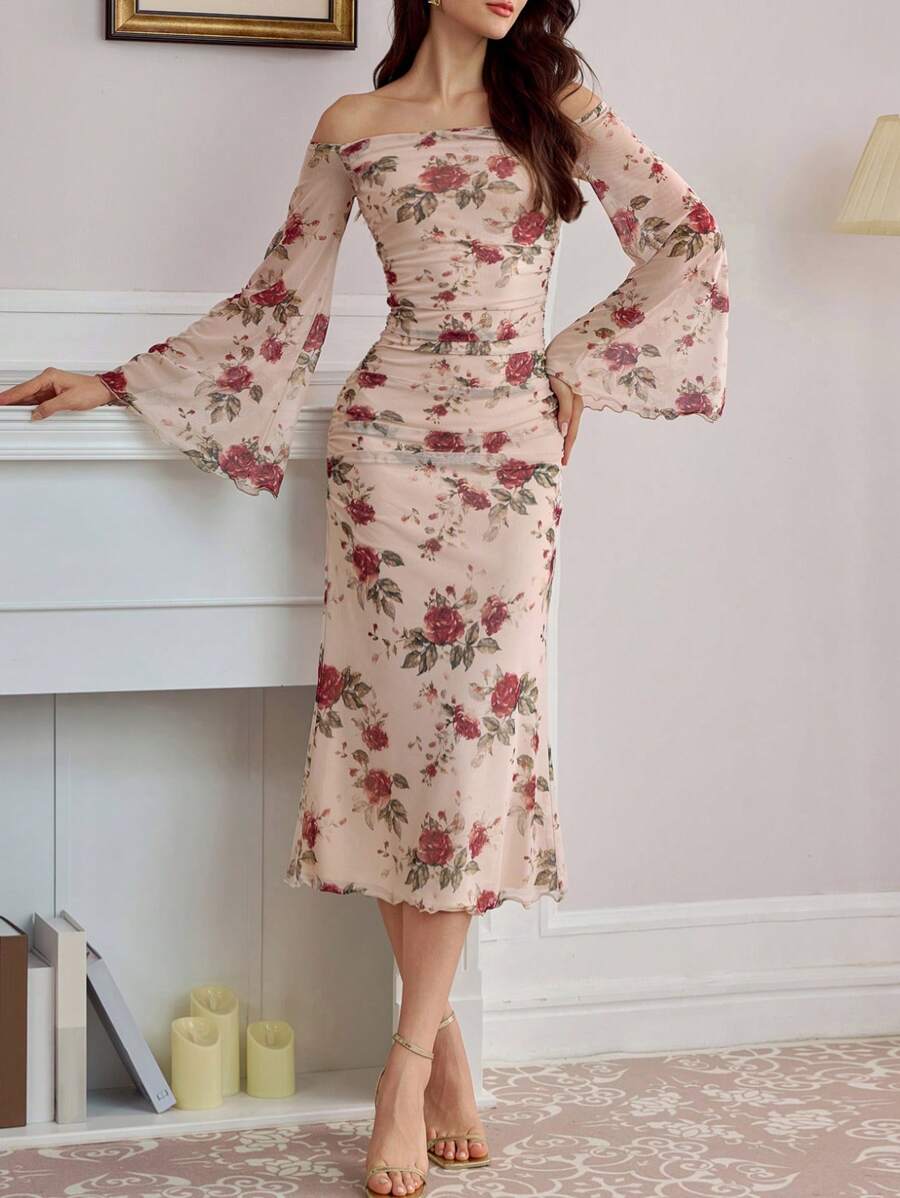 SHEIN Vintamour فستان أنيق بتصميم كتف مكشوف