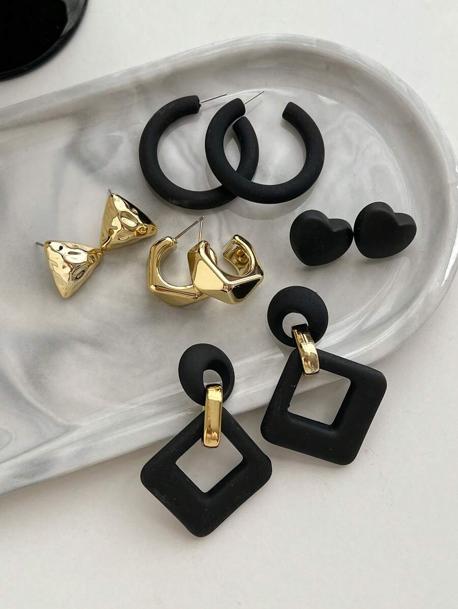 SHEIN مجموعة أقراط 5 قطع قلب معلقة