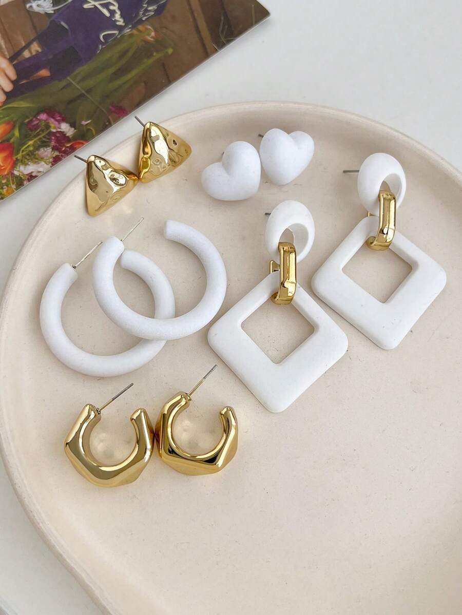 SHEIN مجموعة أقراط 5 قطع قلب معلقة