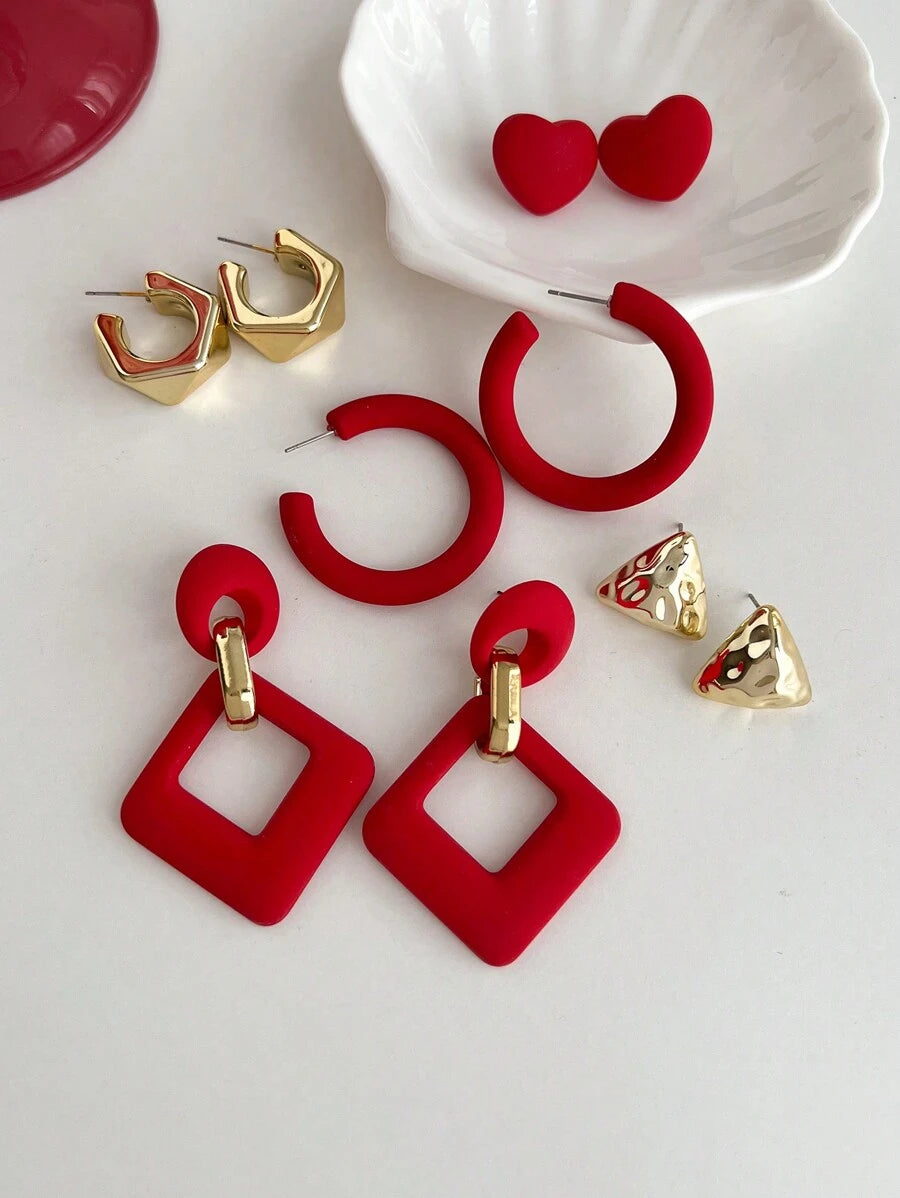 SHEIN مجموعة أقراط 5 قطع قلب معلقة
