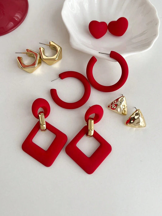 SHEIN مجموعة أقراط 5 قطع قلب معلقة