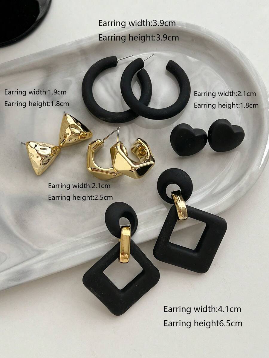 SHEIN مجموعة أقراط 5 قطع قلب معلقة
