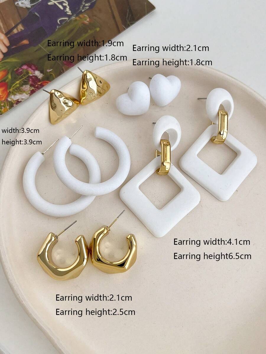 SHEIN مجموعة أقراط 5 قطع قلب معلقة