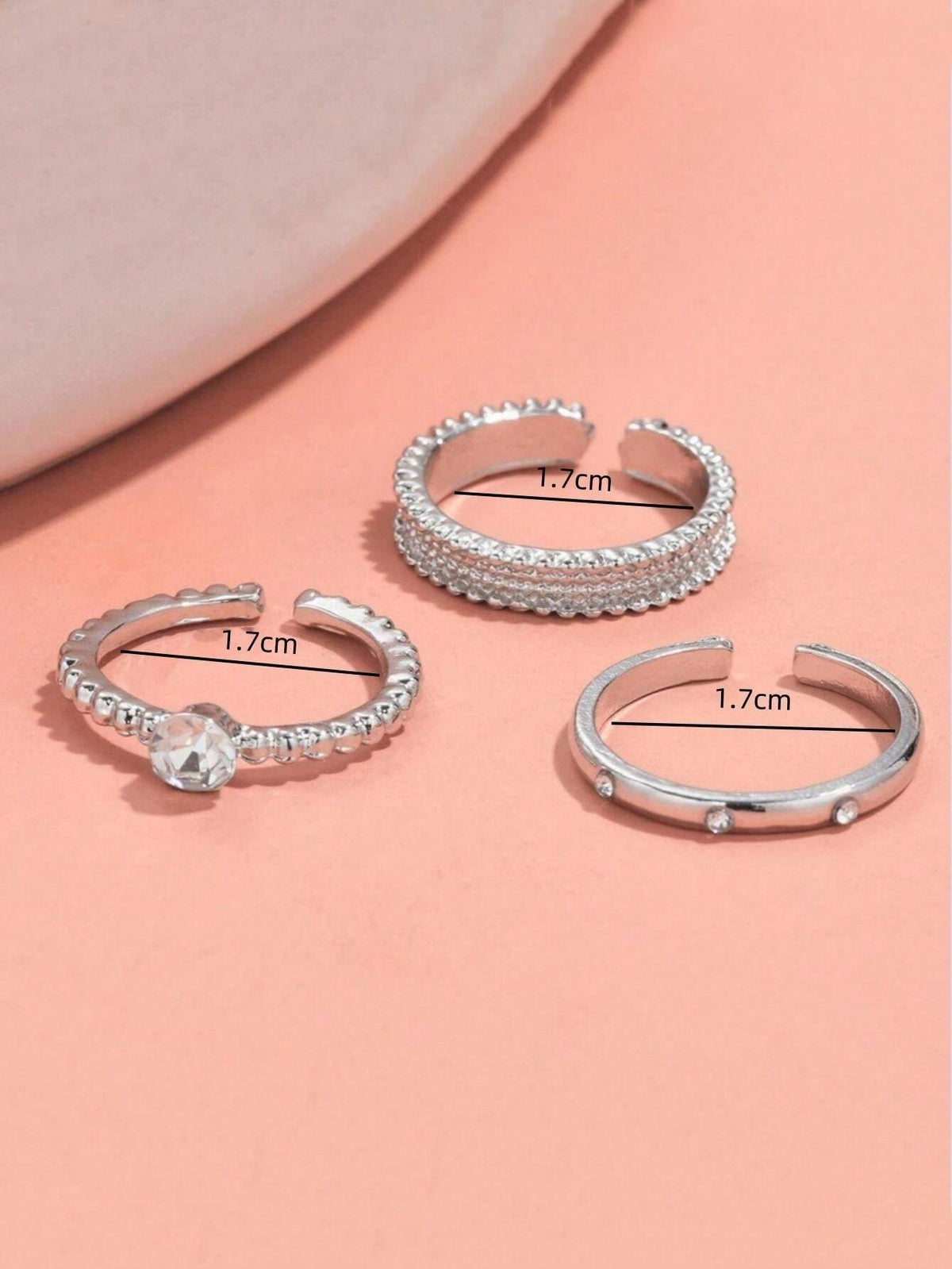 SHEIN مجموعة من 3 خواتم بسيطة بحجر أبيض