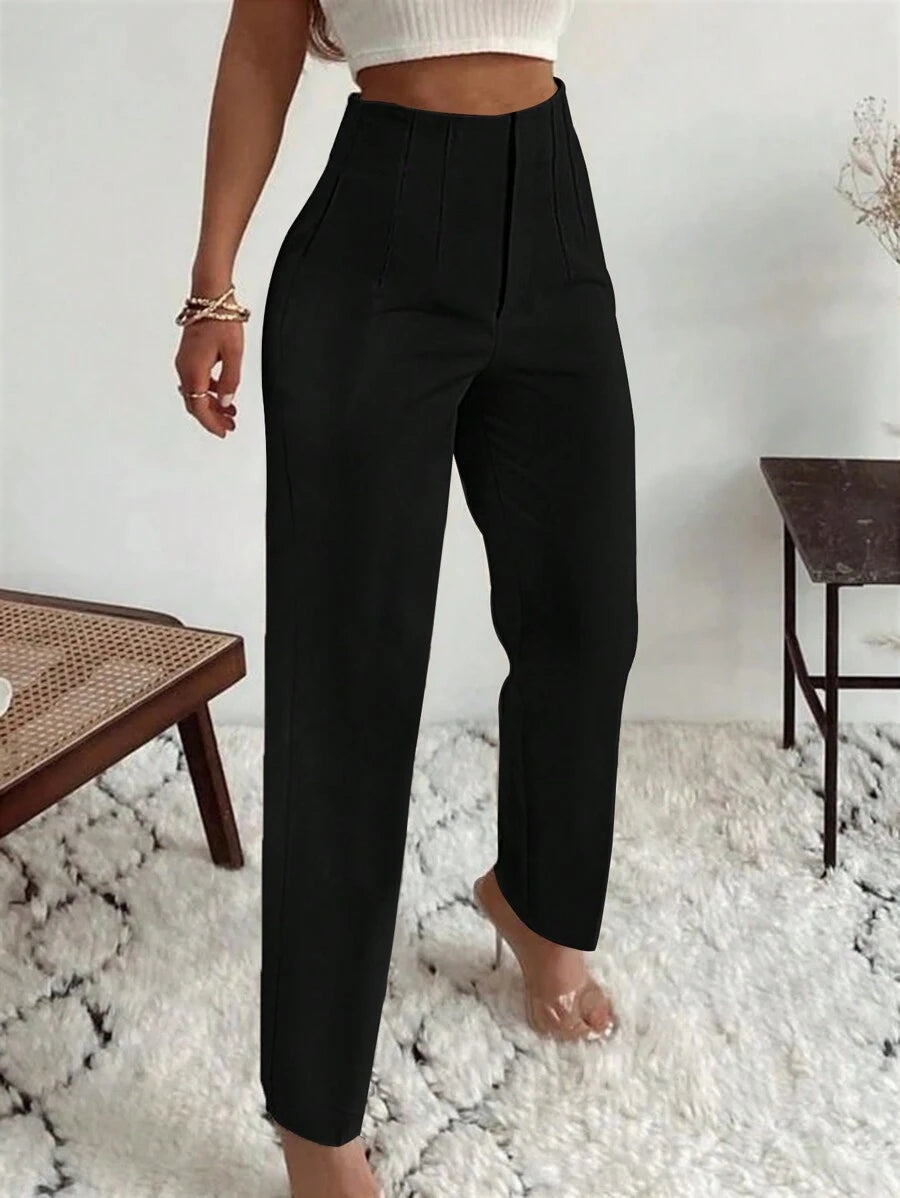 SHEIN بنطلون أسود ضيق بجيوب جانبية مطوية بتصميم أنيق وكاجوال