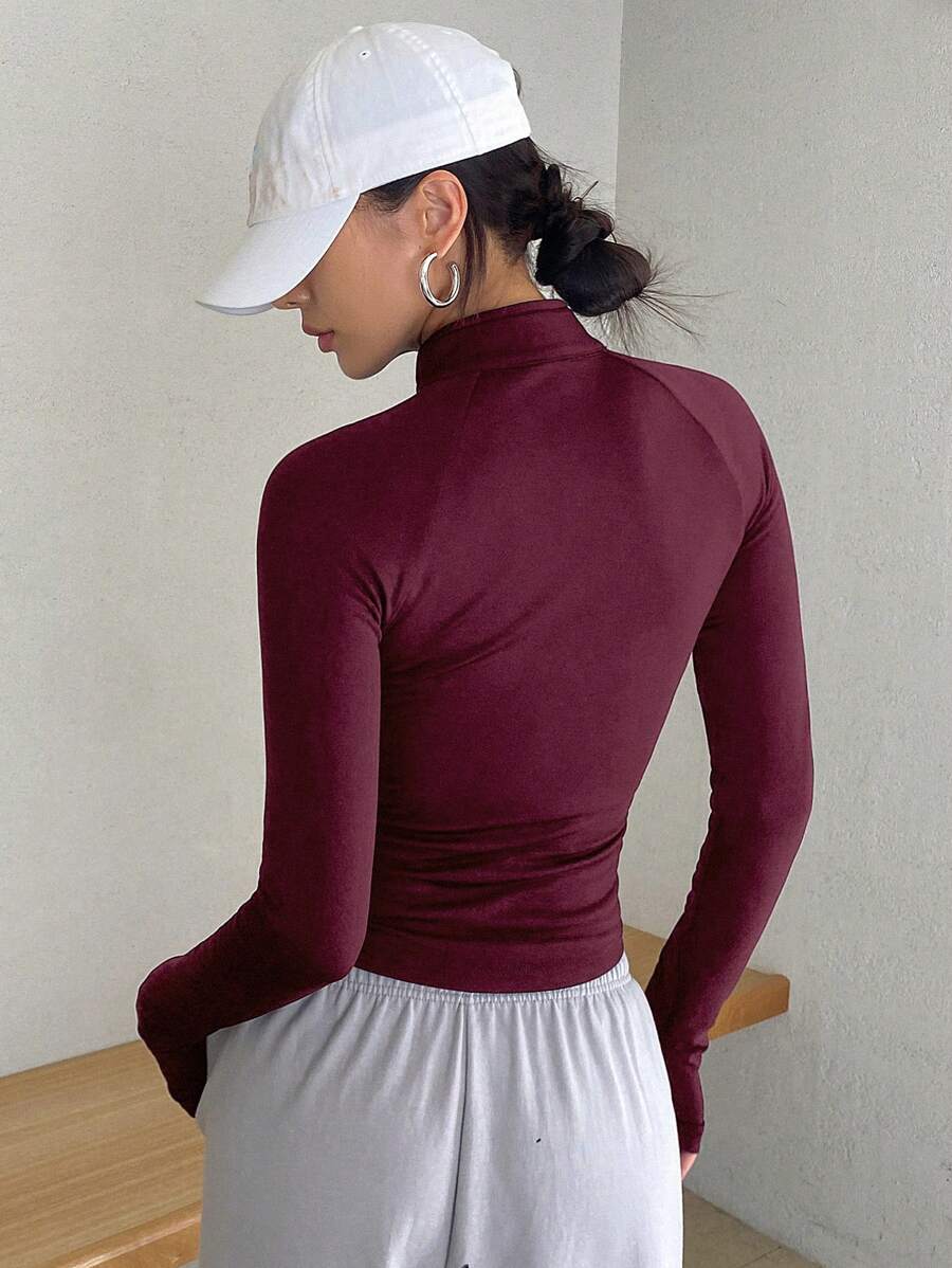 SHEIN DAZY جاكيت نسائي رياضي خفيف بسحاب وبلون عنابي