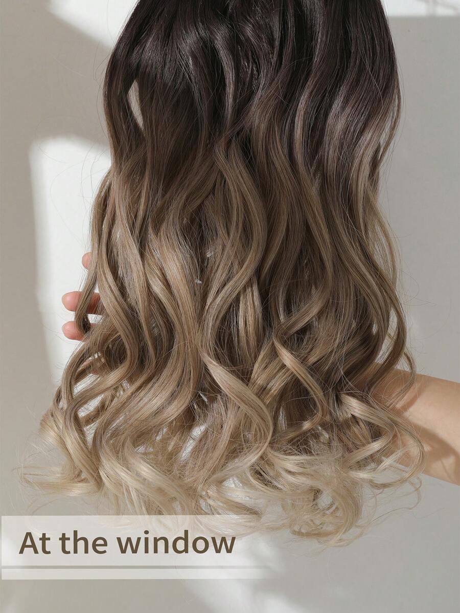 SHEIN باروكة إضافات شعر 7 قطع 22 بوصة بلون أسود بني متموج