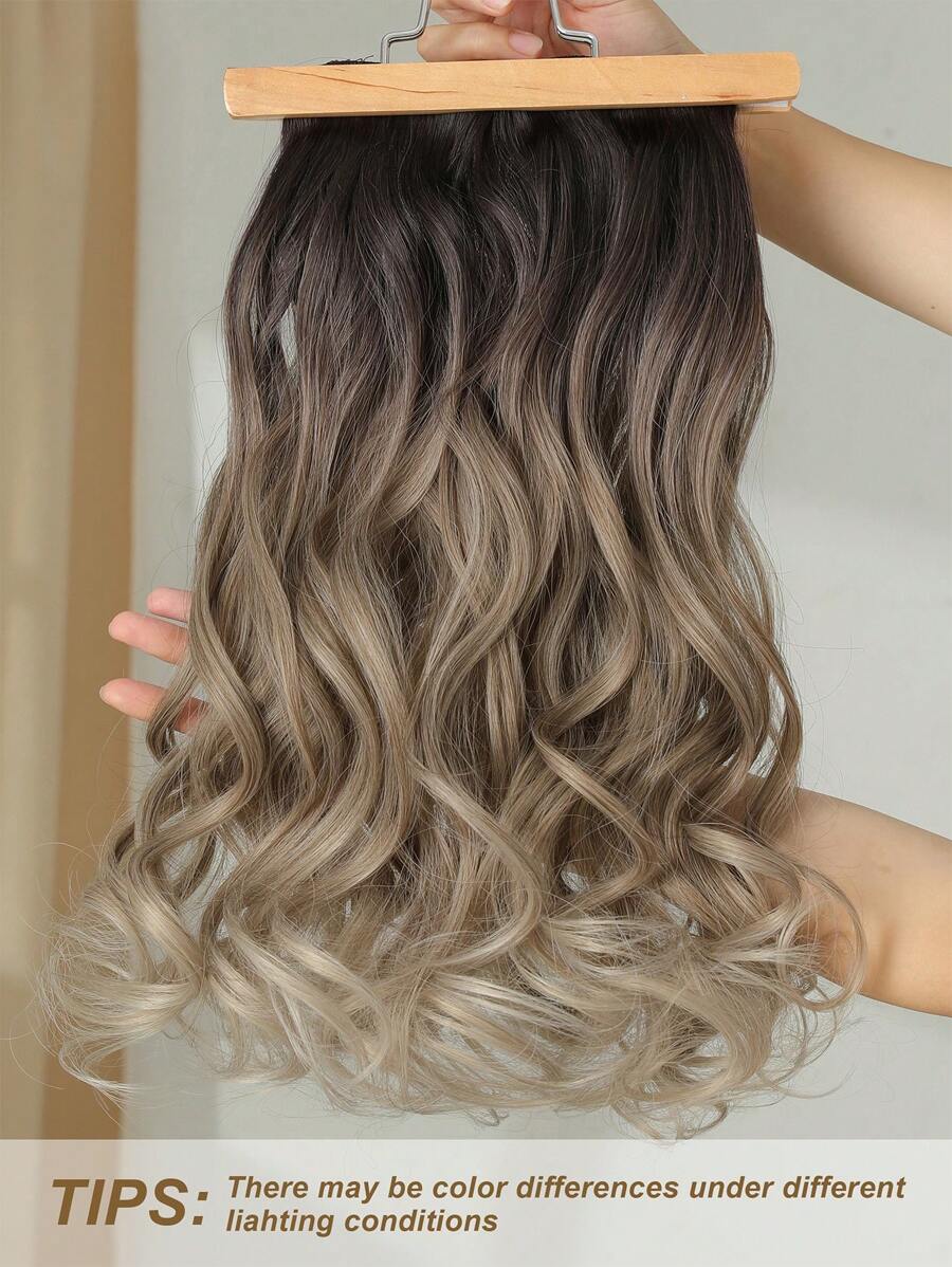 SHEIN باروكة إضافات شعر 7 قطع 22 بوصة بلون أسود بني متموج