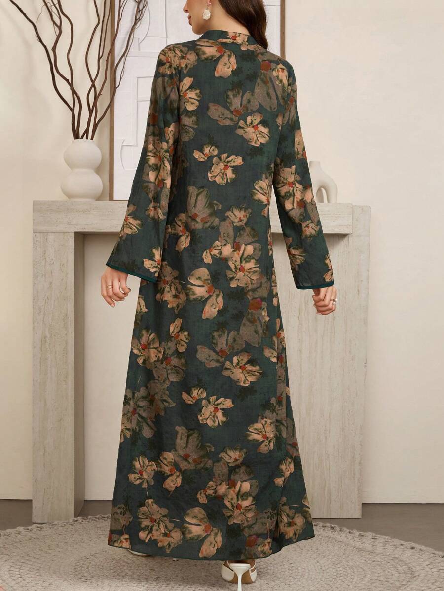 SHEIN Al Najma فستان طويل الأكمام بطبعة زهور عربي ماكسي