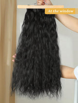 SHEIN تمديدات شعر نسائية سوداء مجعدة 16 قطعة بطول 22 بوصة